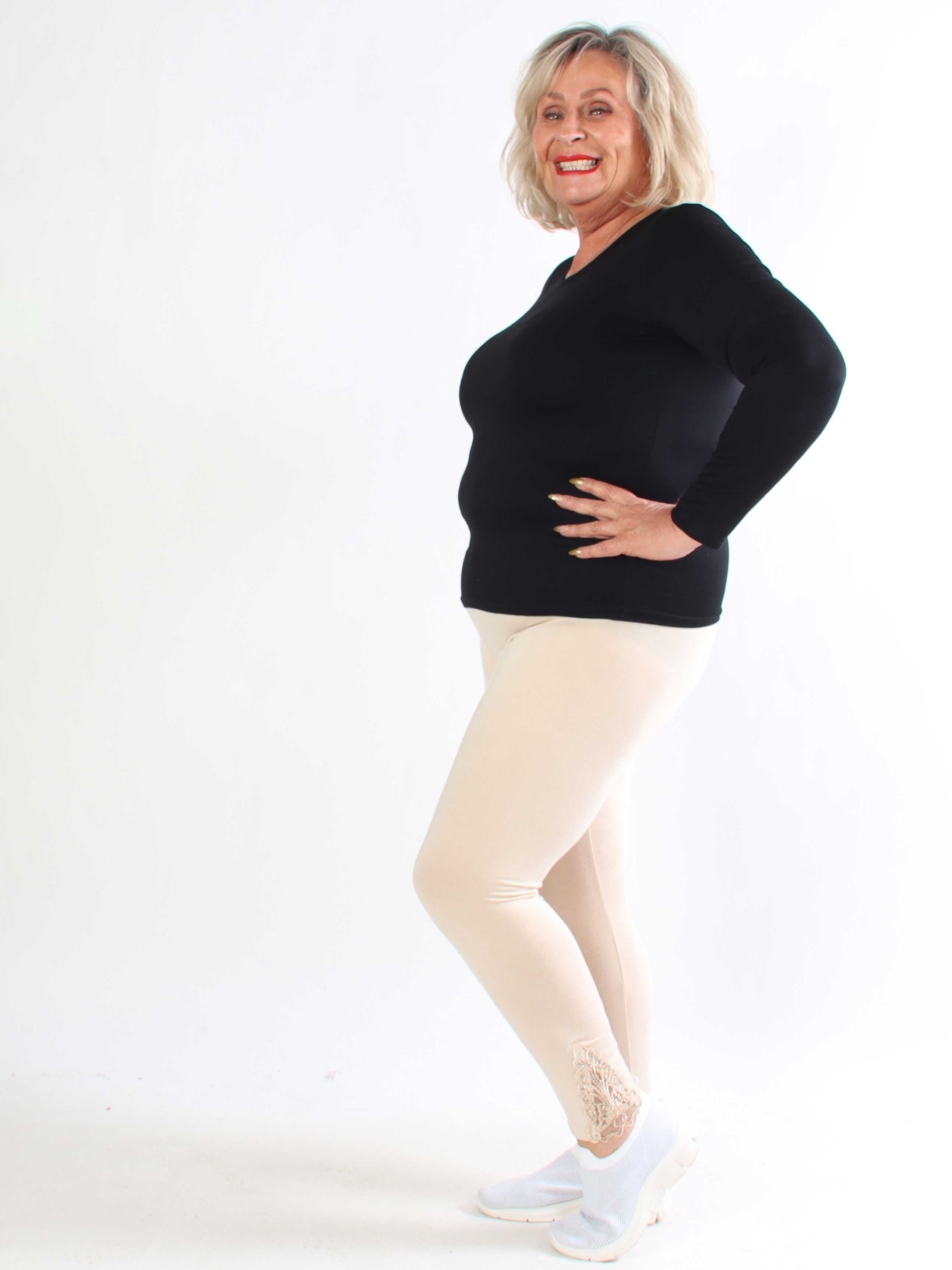 Jackie - Bløde leggings i viskose med blonde og similisten